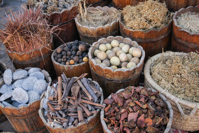 High angle view of vegetables for sale in market