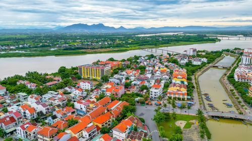 High angle view of townscape against sky