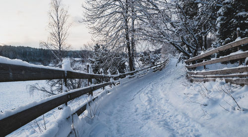 Snow covered road against sky