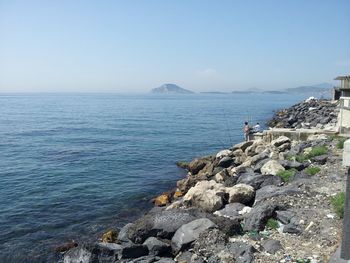 Scenic view of sea against clear sky