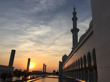 Low angle view of grand mosque sheikh al zayed against sky during sunset