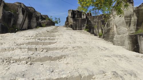 Low angle view of rocks against sky