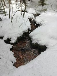 High angle view of ice on frozen water