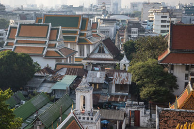 High angle view of buildings in city