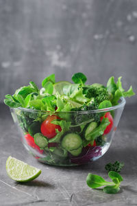 Close-up of vegetable salad in bowl at table