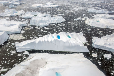 High angle view of snow covered landscape