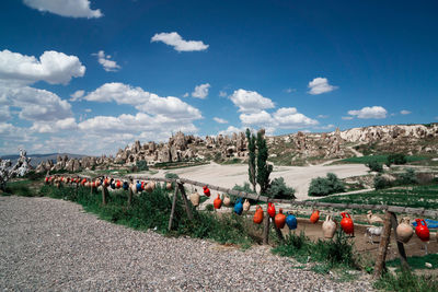 Panoramic view of agricultural field against sky