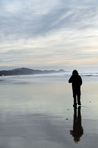 Silhouette of people standing on beach