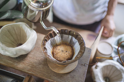 High angle view of coffee on table