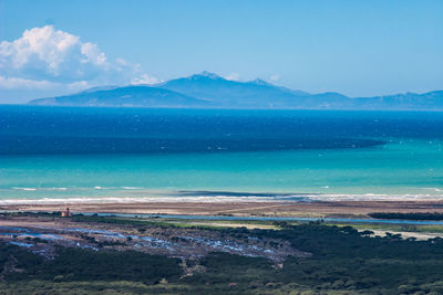 Scenic view of sea against blue sky