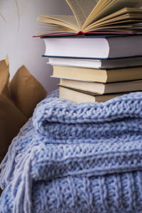 Close-up of books on table