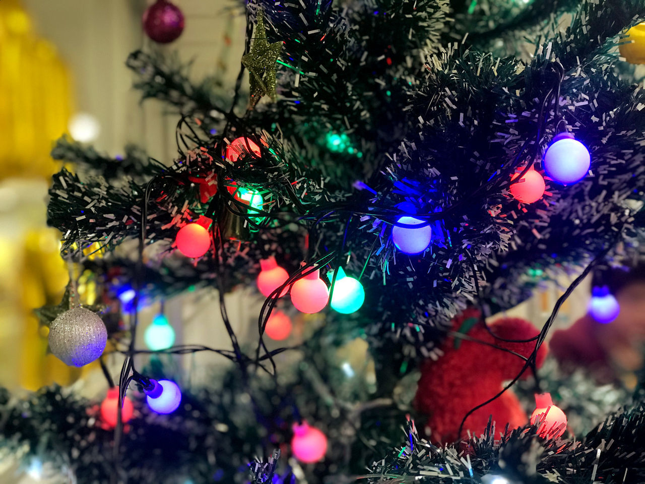 CLOSE-UP OF CHRISTMAS TREE AT NIGHT