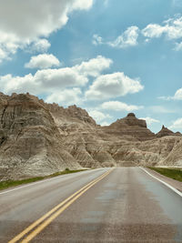 Empty road by mountains against sky
badlands south dakota