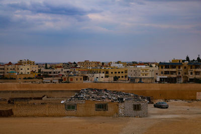 High angle view of buildings in city