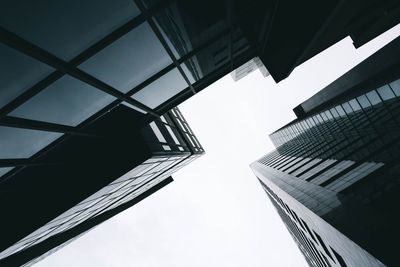 Low angle view of modern buildings against clear sky