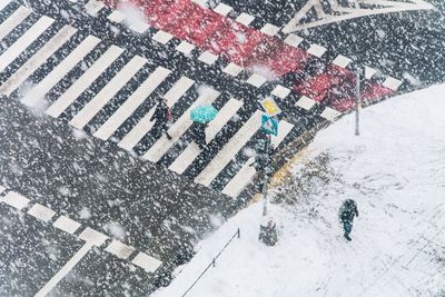 High angle view of snow covered landscape