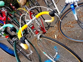 High angle view of bicycle parked on street