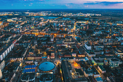 Aerial view of illuminated cityscape