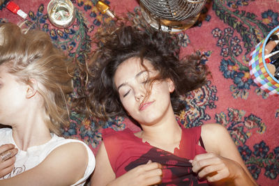 High angle portrait of woman lying down