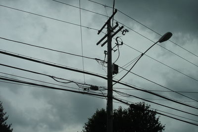 Low angle view of electricity pylon against sky