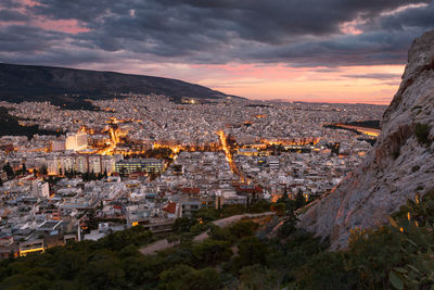 Evening view of athens from lycabettus hill, greece.