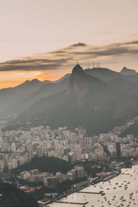 High angle view of townscape against sky during sunset