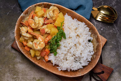 High angle view of meal served in plate