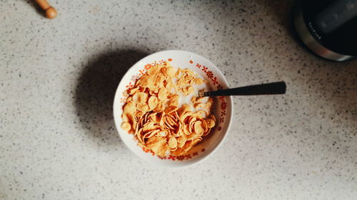 High angle view of breakfast on table