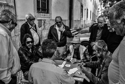 Group of people in front of building