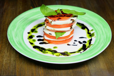 Close-up of dessert served on table