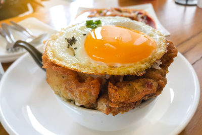 High angle view of breakfast served on table