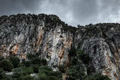 Low angle view of rocks against sky