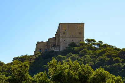 Hermitage on the top of a hill above a mediterranean forest