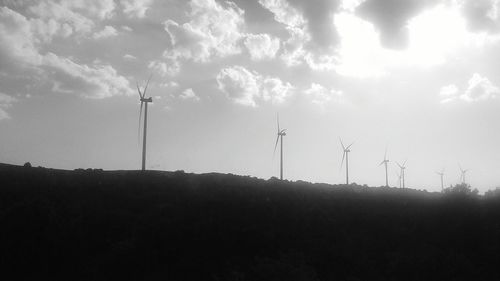 Wind turbines on field