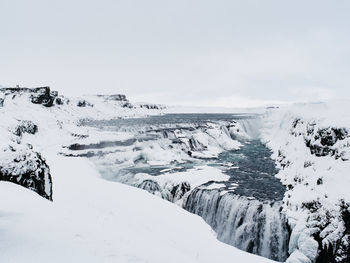 Scenic view of snow covered landscape against sky