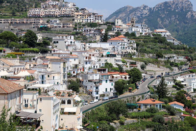 High angle view of buildings in city