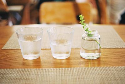 Close-up of glasses on table