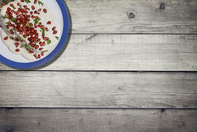 Directly above shot of salad in bowl on table