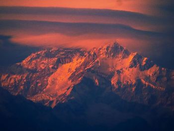 Scenic view of mountains against sky during sunset