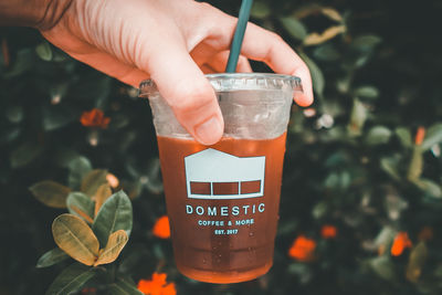 Close-up of hand holding drink