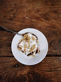 High angle view of breakfast in plate on table