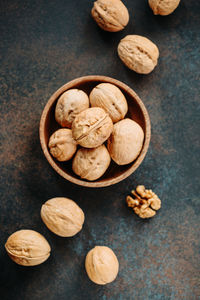 High angle view of walnuts in container