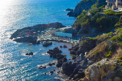 High angle view of rocks on beach