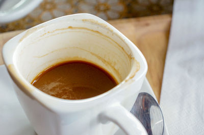 High angle view of coffee on table