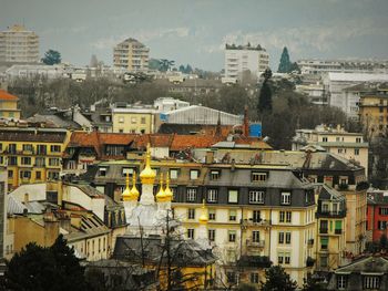 High angle view of buildings in city