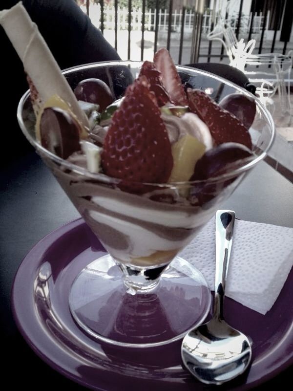 food and drink, freshness, food, fruit, indoors, table, still life, healthy eating, close-up, strawberry, sweet food, ready-to-eat, spoon, plate, indulgence, drink, drinking glass, high angle view, fork, dessert