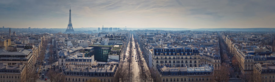 High angle view of cityscape against sky