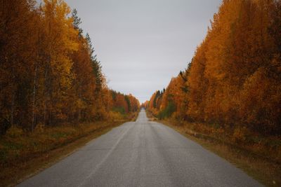 Road amidst trees during autumn against sky