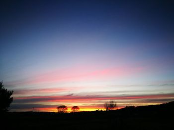 Scenic view of silhouette field against sky during sunset