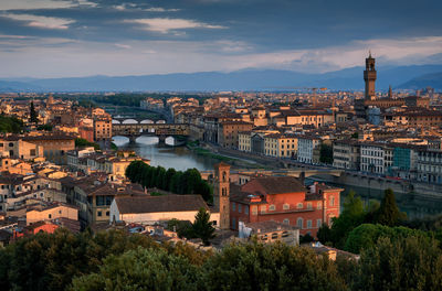 High angle view of townscape against sky